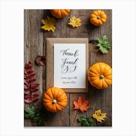 Assortment Of Wooden Thanksgiving Cards Arranged On A Rustic Wooden Table Backs Turned Towards The (4) Canvas Print