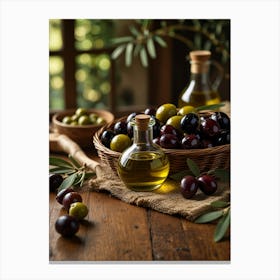 Olives And Olive Oil Canvas Print