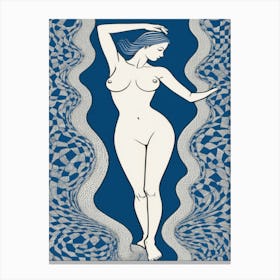 Nude Woman line art in Navy Line art card Canvas Print