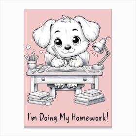 Minimalist Puppy Doing Homework 1 Canvas Print