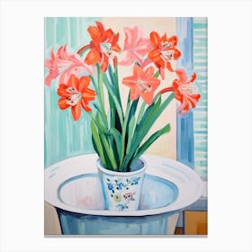 A Vase With Amaryllis, Flower Bouquet 4 Canvas Print