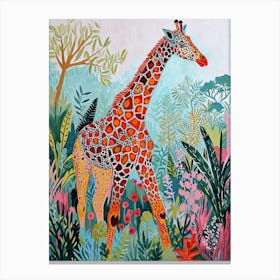 Giraffe In The Wild Leaf Pattern 1 Canvas Print