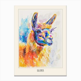 Llama Colourful Watercolour 1 Poster Canvas Print