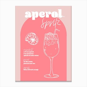 Vintage Retro Inspired Aperol Spritz Recipe Pink And Dark Pink Canvas Print