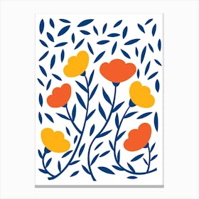 Pretty Floral Orange Blue Canvas Print