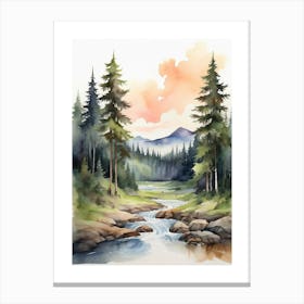 Taiga watercolor landscape, high quality watercolor forest background.3 Canvas Print