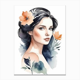 Floral Woman Portrait Watercolor Painting (10) Canvas Print