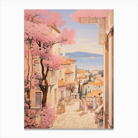 Marbella Spain 3 Vintage Pink Travel Illustration Canvas Print