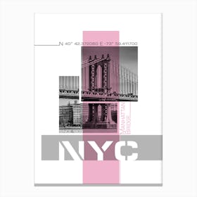 Poster Art Nyc Manhattan Bridge & East River Pink Canvas Print