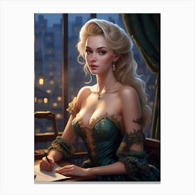 Beautiful Sexy Blonde By The Window Anticipates Romance Canvas Print