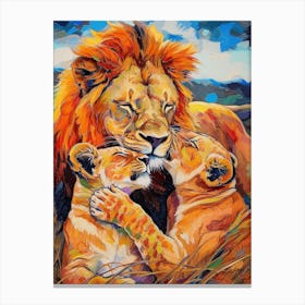 Southwest African Lion Family Bonding Fauvist Painting 3 Canvas Print