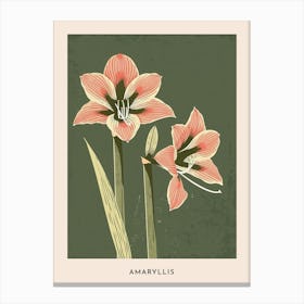 Pink & Green Amaryllis 3 Flower Poster Canvas Print