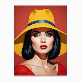 Woman Portrait With Hat Pop Art (115) Canvas Print