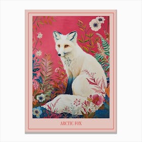 Floral Animal Painting Arctic Fox 3 Poster Canvas Print