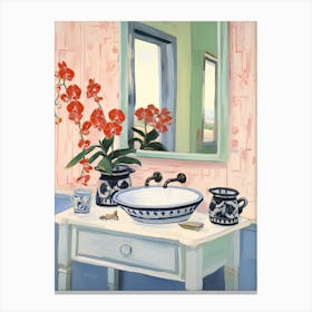 Bathroom Vanity Painting With A Orchid Bouquet 3 Canvas Print