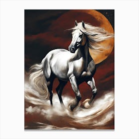 White Horse In The Moonlight 4 Canvas Print