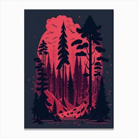 A Fantasy Forest At Night In Red Theme Canvas Print