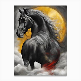 Black Horse In The Clouds Canvas Print
