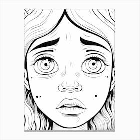 Close Up Worried Face Colouring Book Style Canvas Print