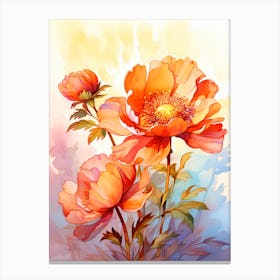 Peony With Sunset In Watercolors (8) Canvas Print