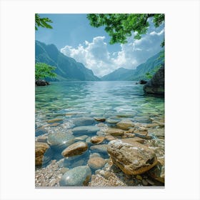 Rocky Shore In A Lake Canvas Print