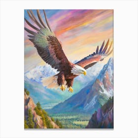 The Splendor Of An Eagle In Flight Over A Rugged Mountain Landscape Canvas Print