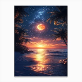 Moon And Palm Trees Canvas Print