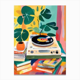 Turntable and books Canvas Print