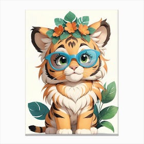 Baby Tiger Flower Crown Bowties Woodland Animal Nursery Decor (6) Canvas Print
