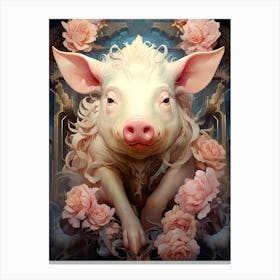 Pig With Roses Canvas Print