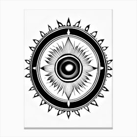 Dharma Wheel, Symbol, Third Eye Simple Black & White Illustration 2 Canvas Print