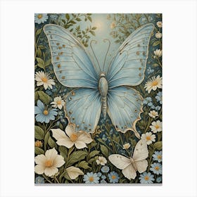 Blue Floral Butterfly Canvas Print