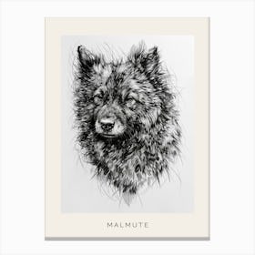 Malmute Furry Dog Line Sketch 1 Poster Canvas Print