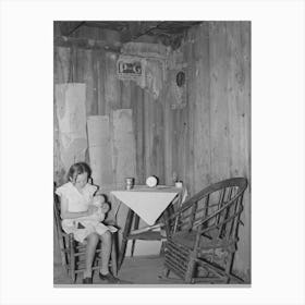 Southeast Missouri Farms, Girl In Corner Of Living Room Of Old Shack, La Forge, Missouri By Russell Lee Canvas Print
