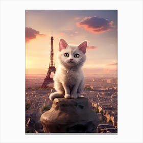 Cat In Paris in front of the Eiffel Tower v4 Canvas Print