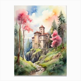 Watercolor Castle In The Forest.1 Canvas Print