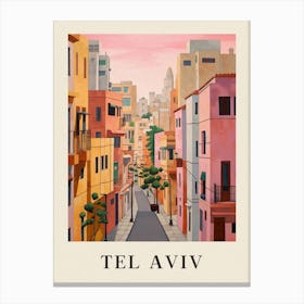 Tel Aviv Israel 8 Vintage Pink Travel Illustration Poster Canvas Print