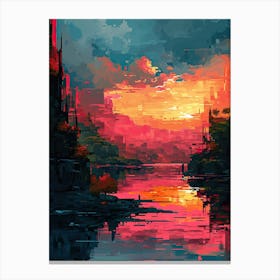 Sunset Over Water | Pixel Art Series Canvas Print