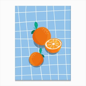 Oranges On A Blue Background Canvas Print