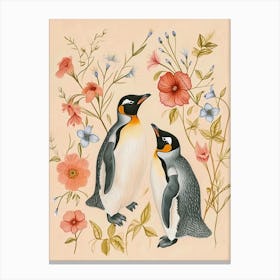 Folksy Floral Animal Drawing Penguin 3 Canvas Print