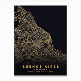 Buenos Aires Argentina Black And Gold Map Canvas Print