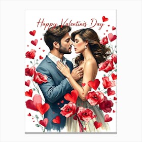 Happy Valentine'S Day - Couple in Hearts Canvas Print
