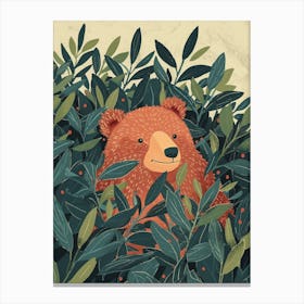 Sloth Bear Hiding In Bushes Storybook Illustration 1 Canvas Print