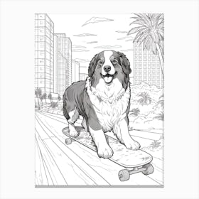 Bernese Mountain Dog Skateboarding Line Art 4 Canvas Print