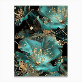 Teal Flowers Wallpaper Canvas Print