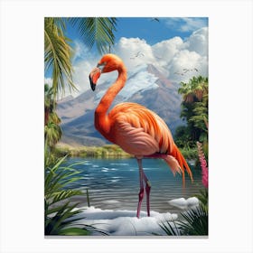 Greater Flamingo South America Chile Tropical Illustration 2 Canvas Print