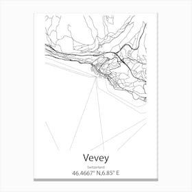 Vevey,Switzerland Minimalist Map Canvas Print