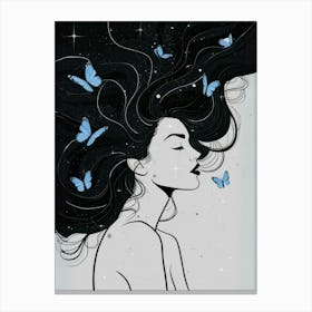 Girl With Butterflies In Her Hair Canvas Print