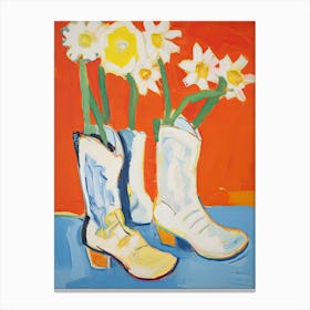 Painting Of Cowboy Boots With Daffodils, Pop Art Style 1 Canvas Print
