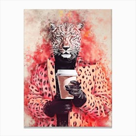 Leopard With Coffee Canvas Print